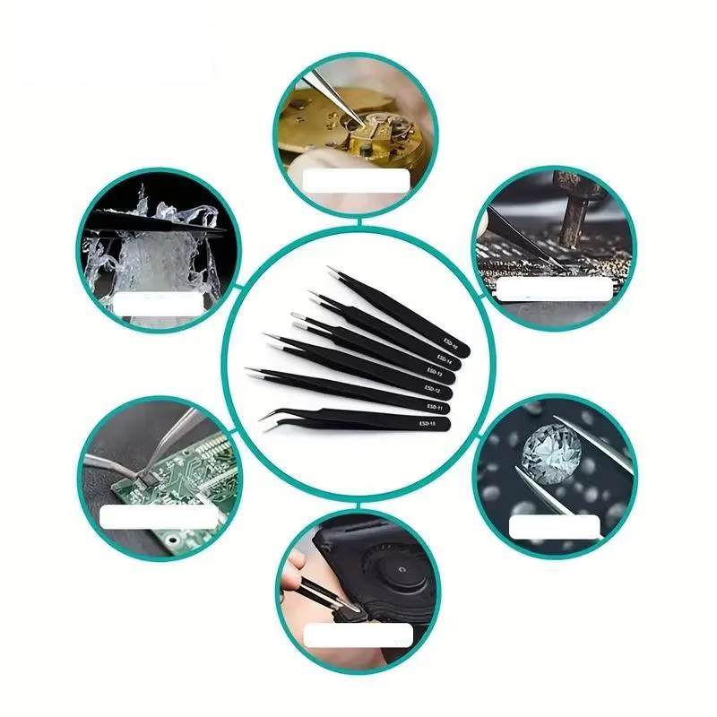 Electronics Repair Tool - 6 stks ESD Antistatische roestvrijstalen pincetten